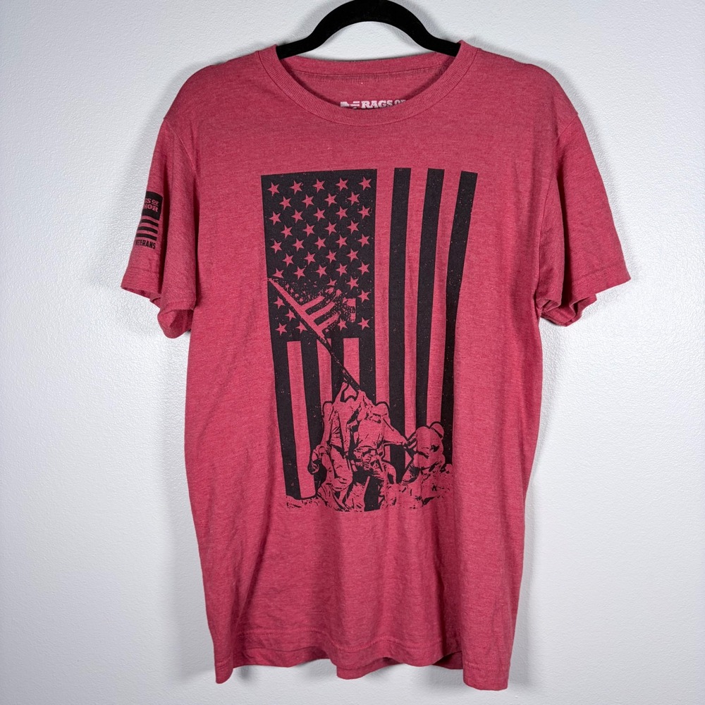 Rags of Honor Mens Red Iwo Jima‎ American Flag Graphic T-Shirt Size M